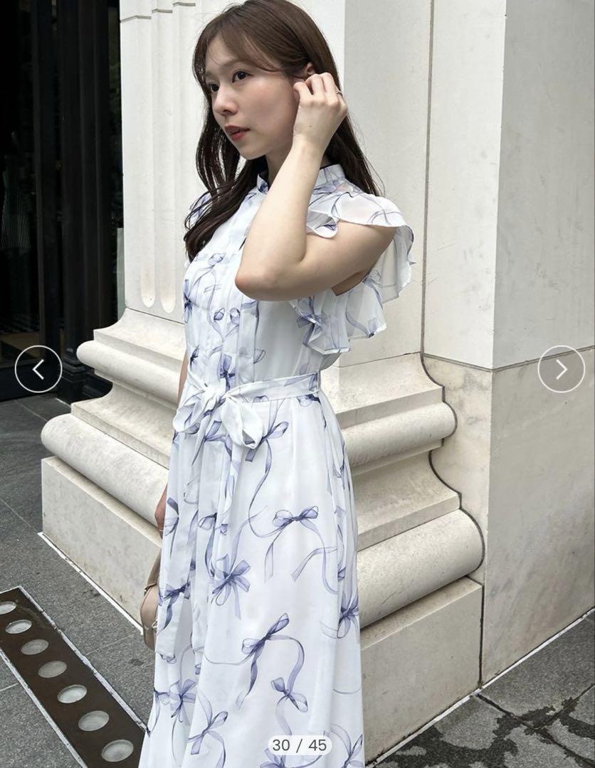 美品　【USAGI ONLINE限定】フリルスリーブリボンプリントワンピース