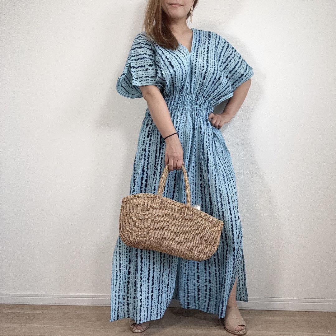 リメイク 有松絞り 浴衣 ワンピ ハンドメイド ロング 水色
