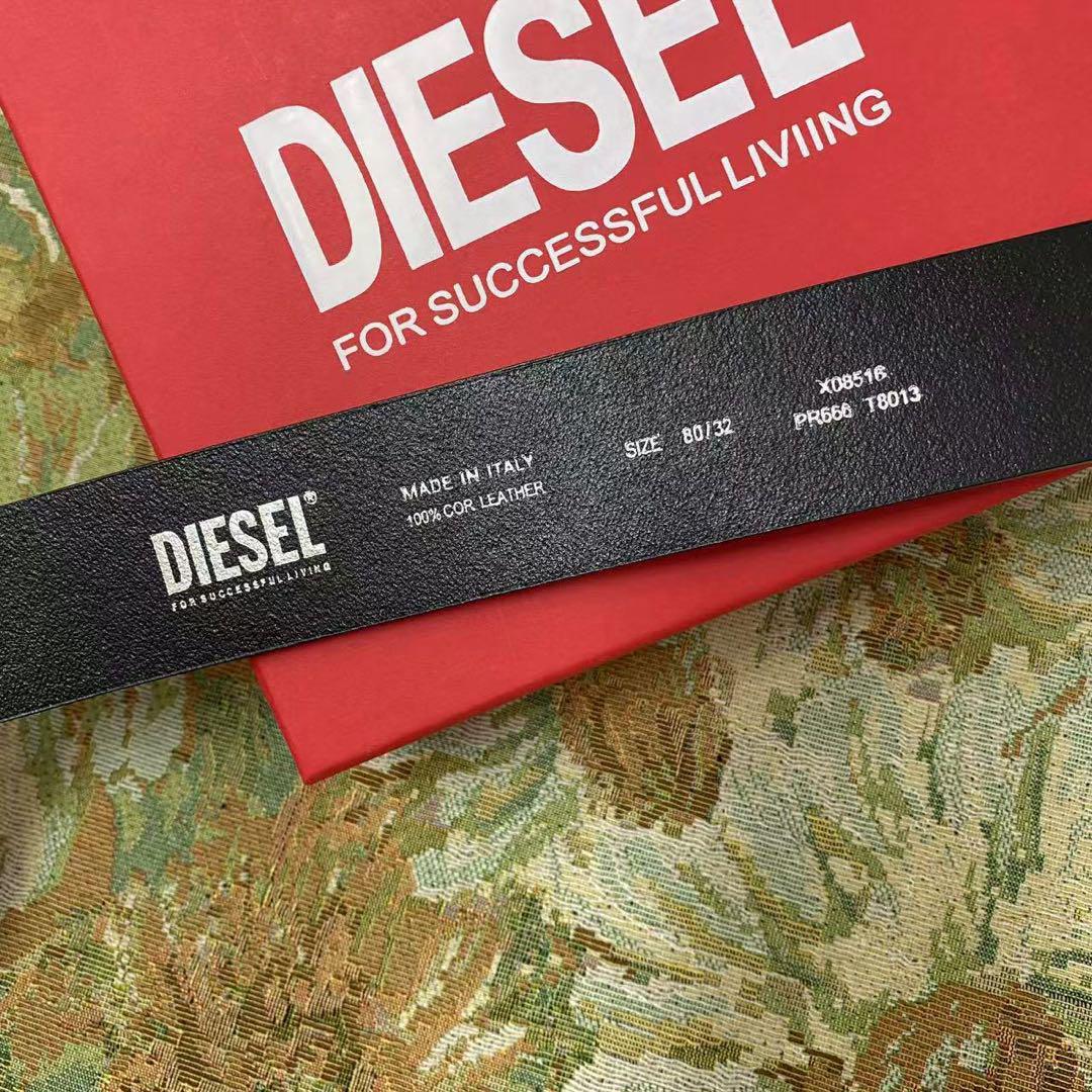 【人気】DIESEL B-1dr belt 黒色の本革ベルト/80