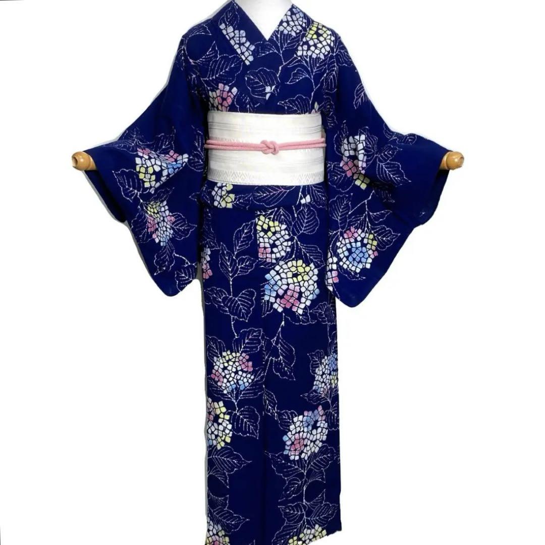 ̮⃝ パステル 紫陽花 ろうけつ染め リサイクル 浴衣 yukata