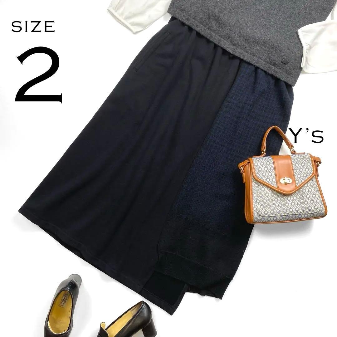 Y sワイズ アシンメトリーコンビネーションニットスカートM黒M Y s