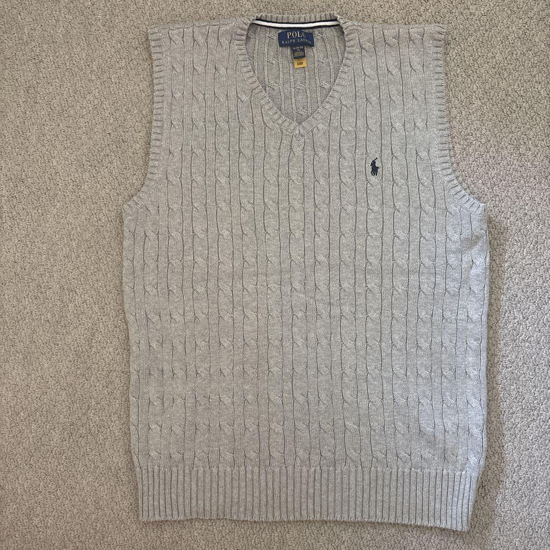 POLO RALPH LAUREN グレー ケーブルニットベスト XL