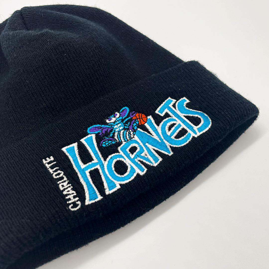 即納超激得 90s チームロゴ刺繍 ニット帽 ビーニー 黒 inDCQ-m29177438026 NBA シャーロット ホーネッツ 得価HOT