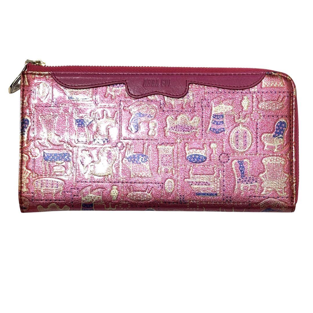 極美品 アナスイ ANNASUI 長財布 L字 パティ ファニチャー柄 エナメル