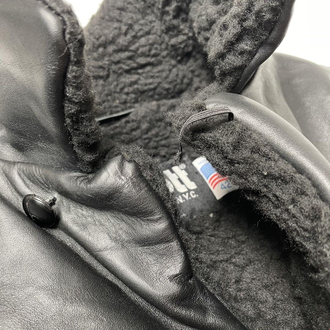 【米国製】Schott レザージャケット 黒 42 カーコート ボア
