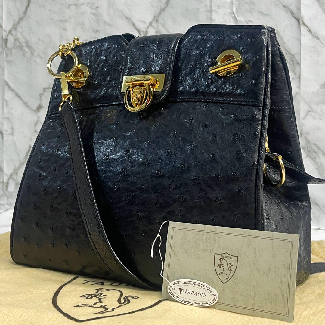 美品　ファラオーニ　オーストリッチレザー　ショルダーバッグ　ゴールド金具　保存袋 7,560円