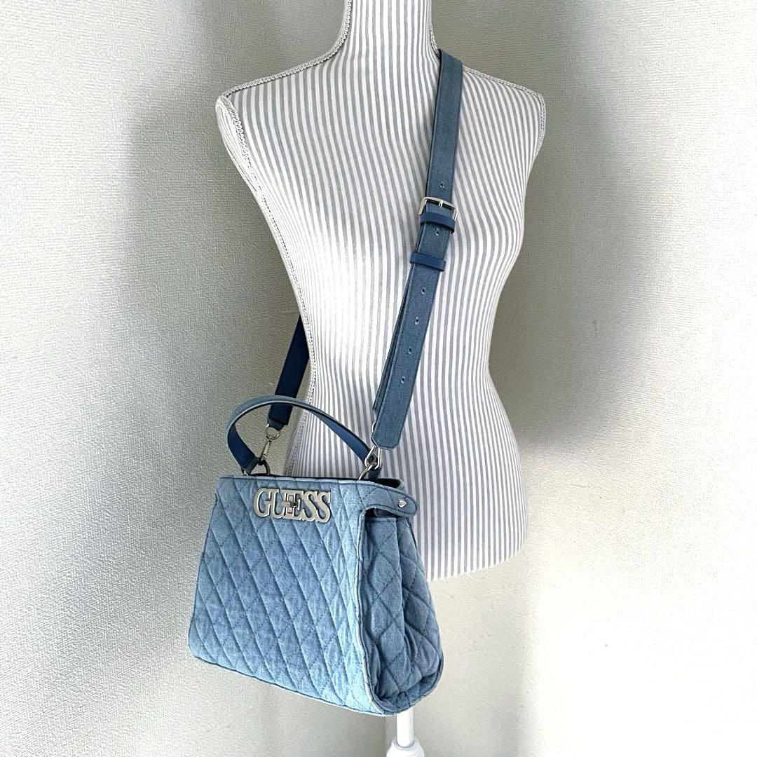 福袋セール 美品 ハンドバッグ デニムキャンバス キルティング ゲス バッグ