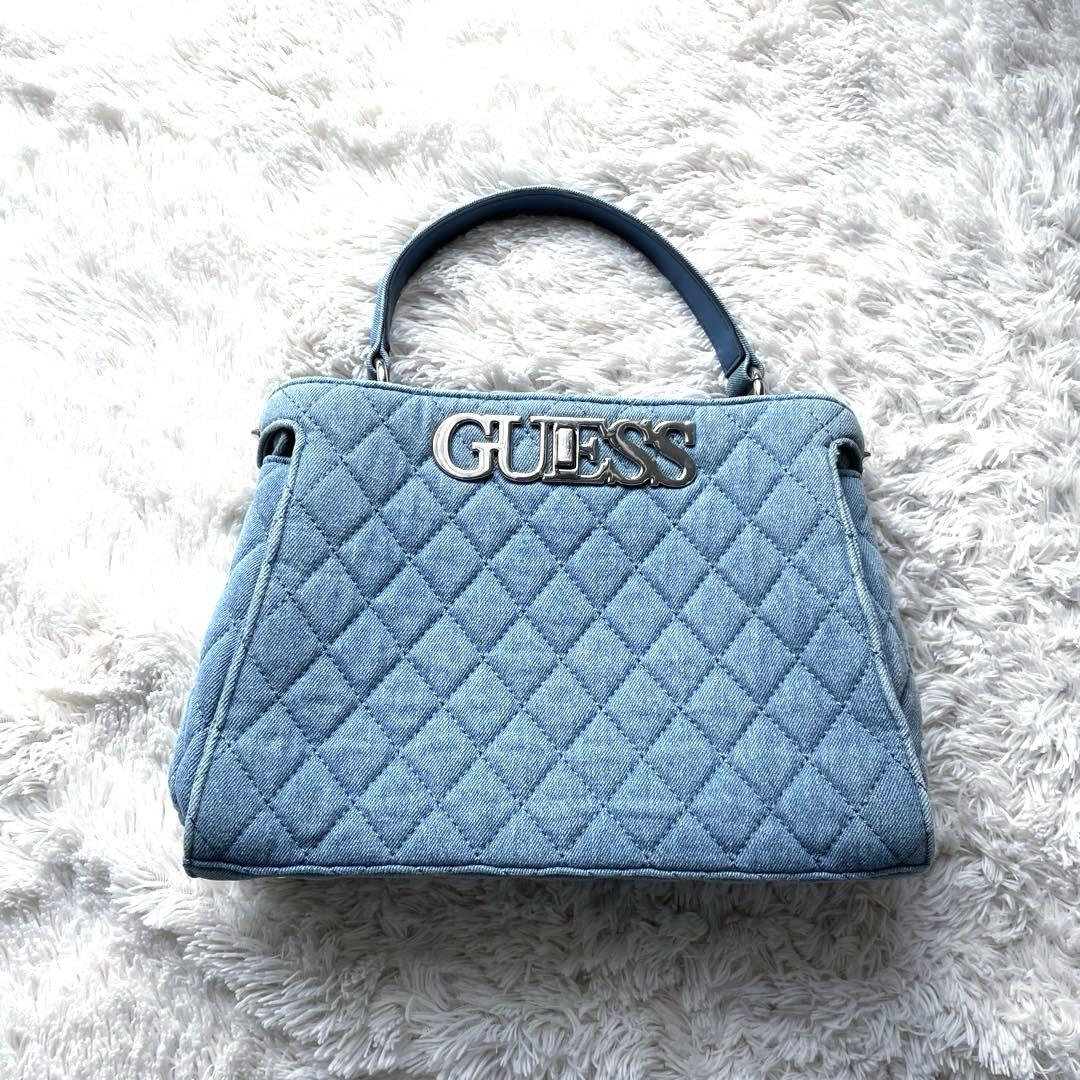 美品 ゲス キルティング デニムキャンバス ハンドバッグ