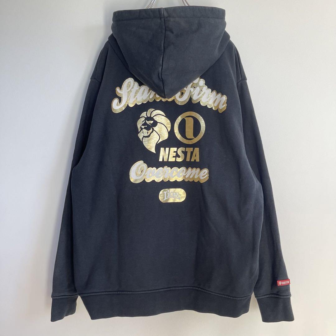 NESTA ネスタ パーカー 裏起毛 バックプリント ライオン デカロゴ 古着