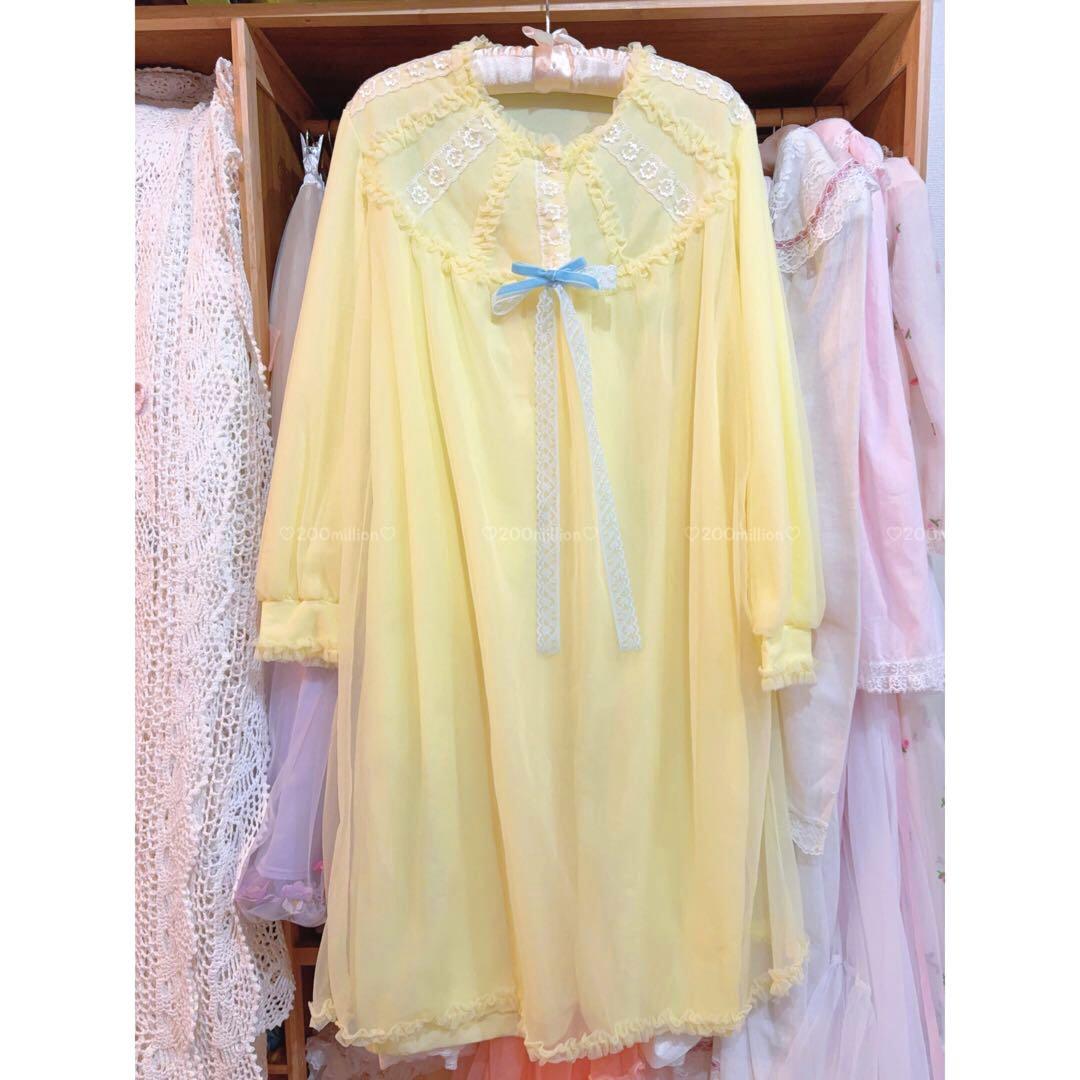 vintageイエローネグリジェ長袖ワンピースヴィンテージ