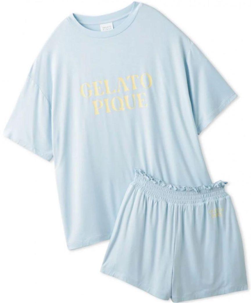 タグ付き☆ジェラートピケ接触冷感カラフルレーヨンロゴTシャツショートパンツセット