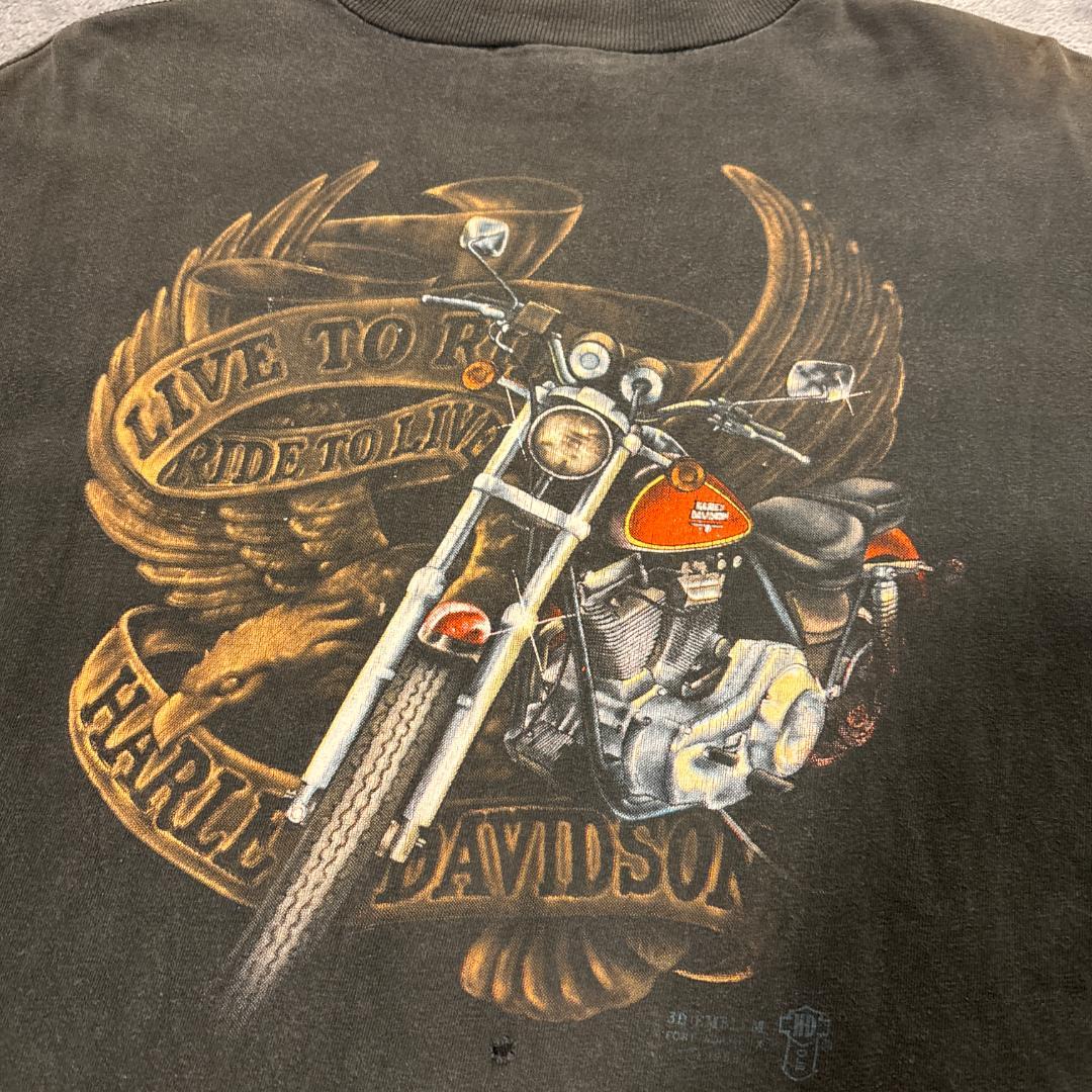 80S　HARLEY-DAVIDSON　3Dエンブレム　ロンT　L