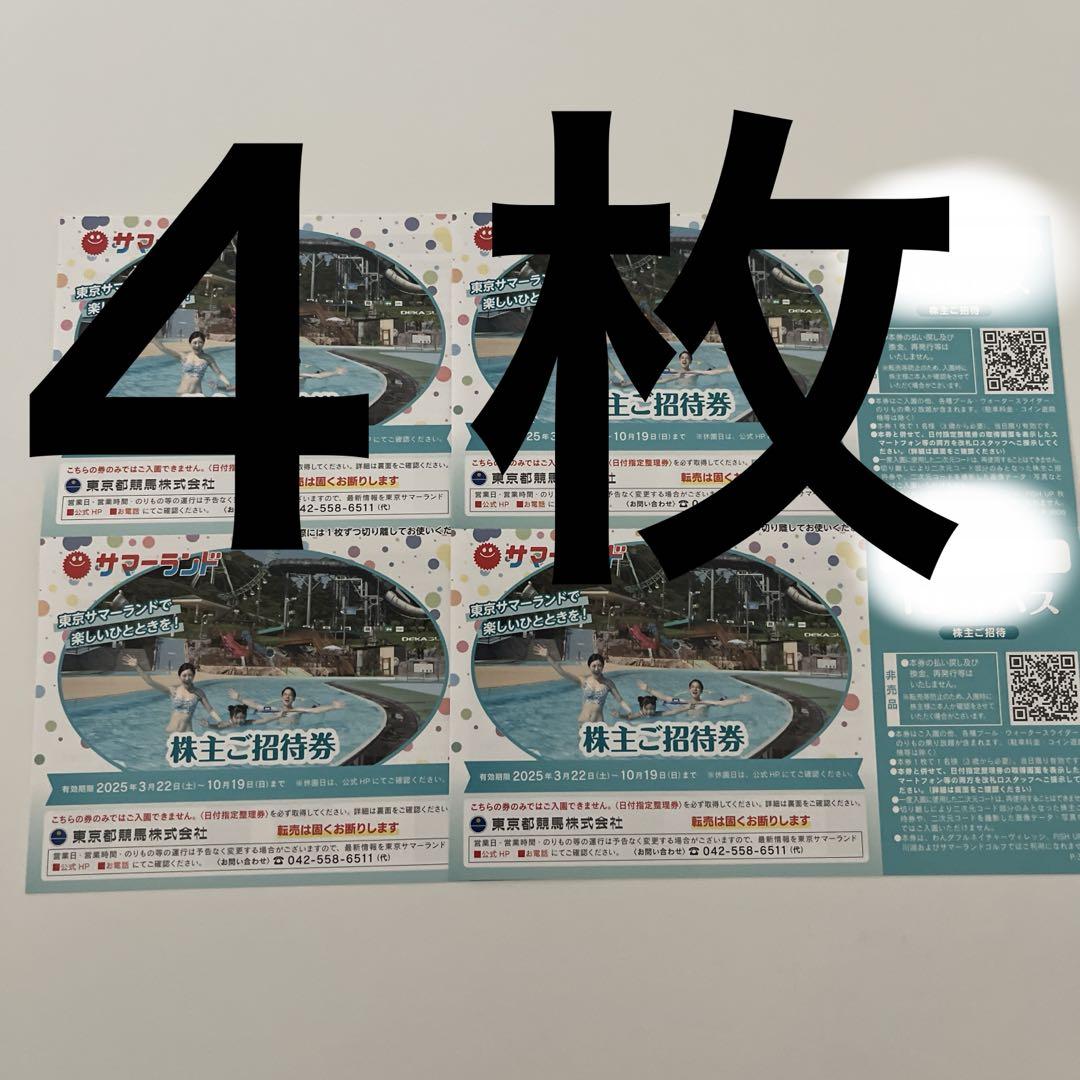 【匿名配送】株主優待券 東京サマーランド1dayパス 4枚セット