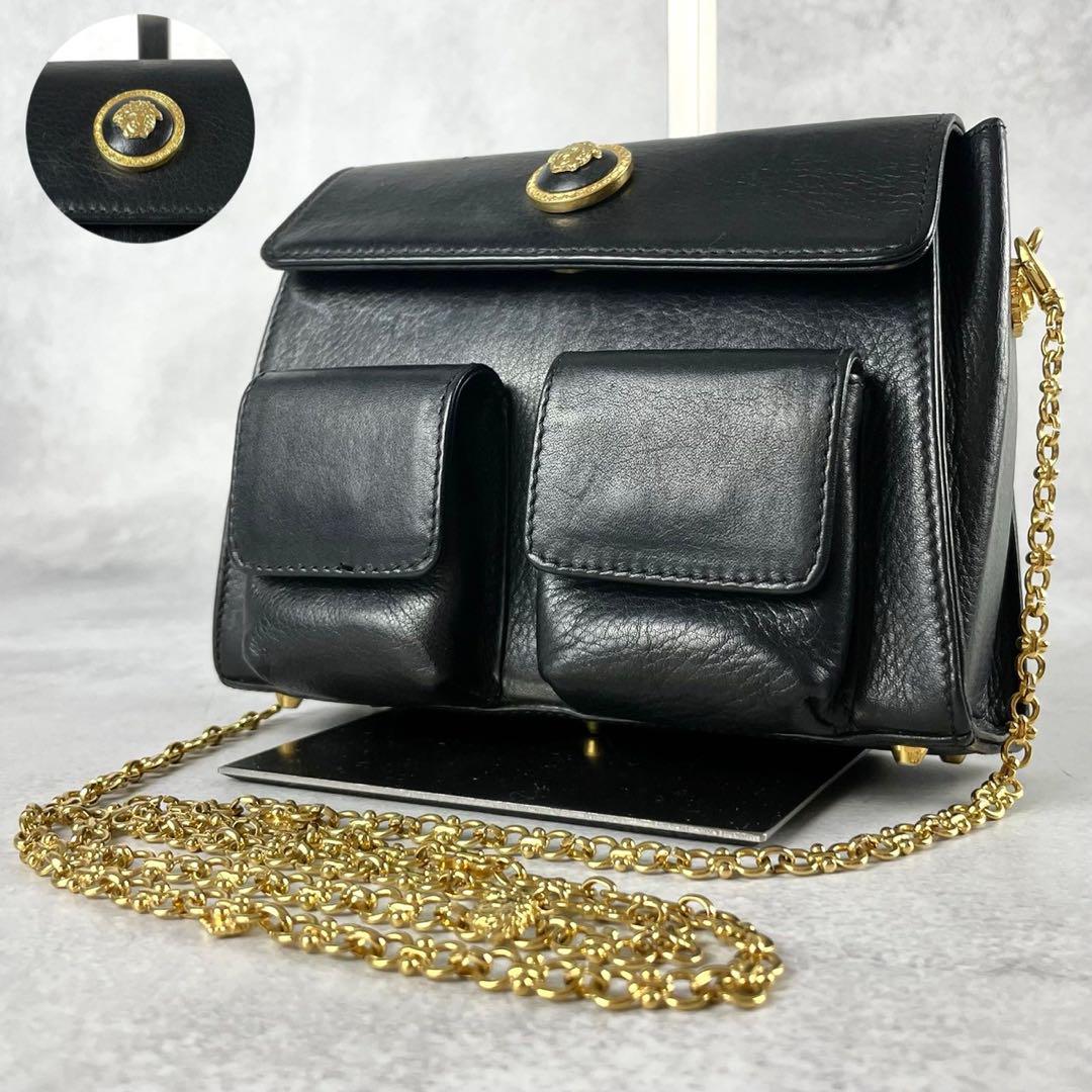 極美品Versace シボ革メデューサボディバッグ黒ショルダーバッグ