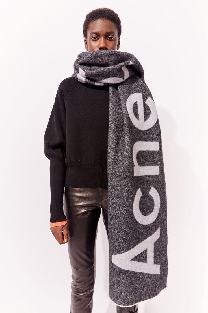 【Acne Studios】ロゴウールブレンドスカーフ グレー