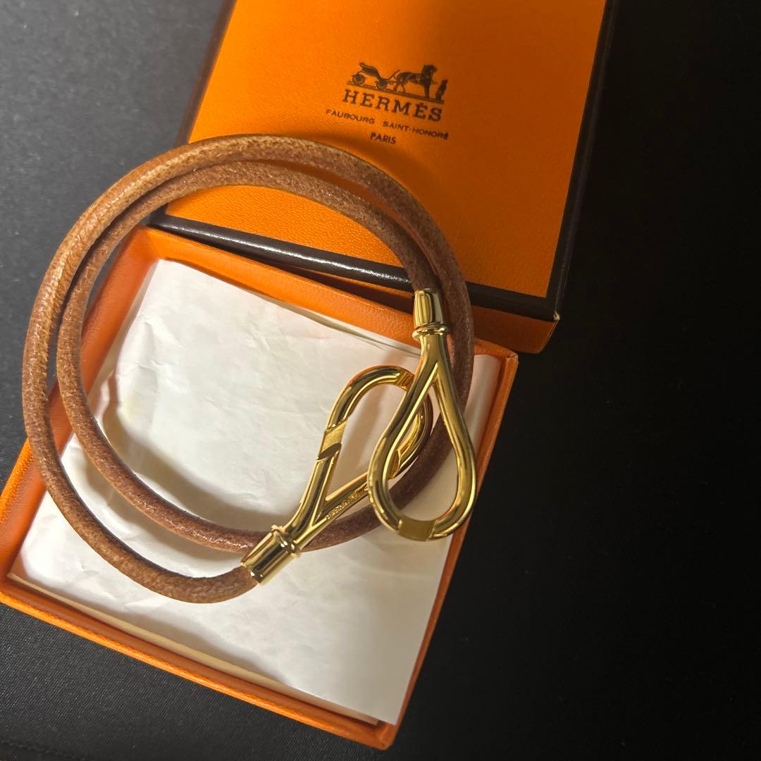 HERMES ブラウン レザー チョーカー HERMES ブラウン レザー チョーカー
