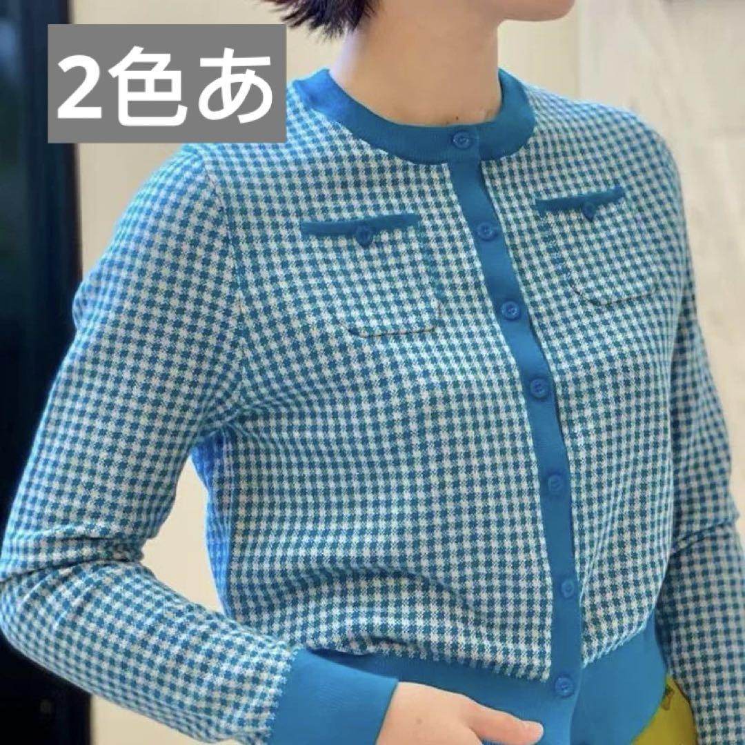 CABaN コットンカシミヤ ギンガムチェッククルーネックカーディガン CABaN コットンカシミヤ ギンガムチェッククルーネックカーディガン