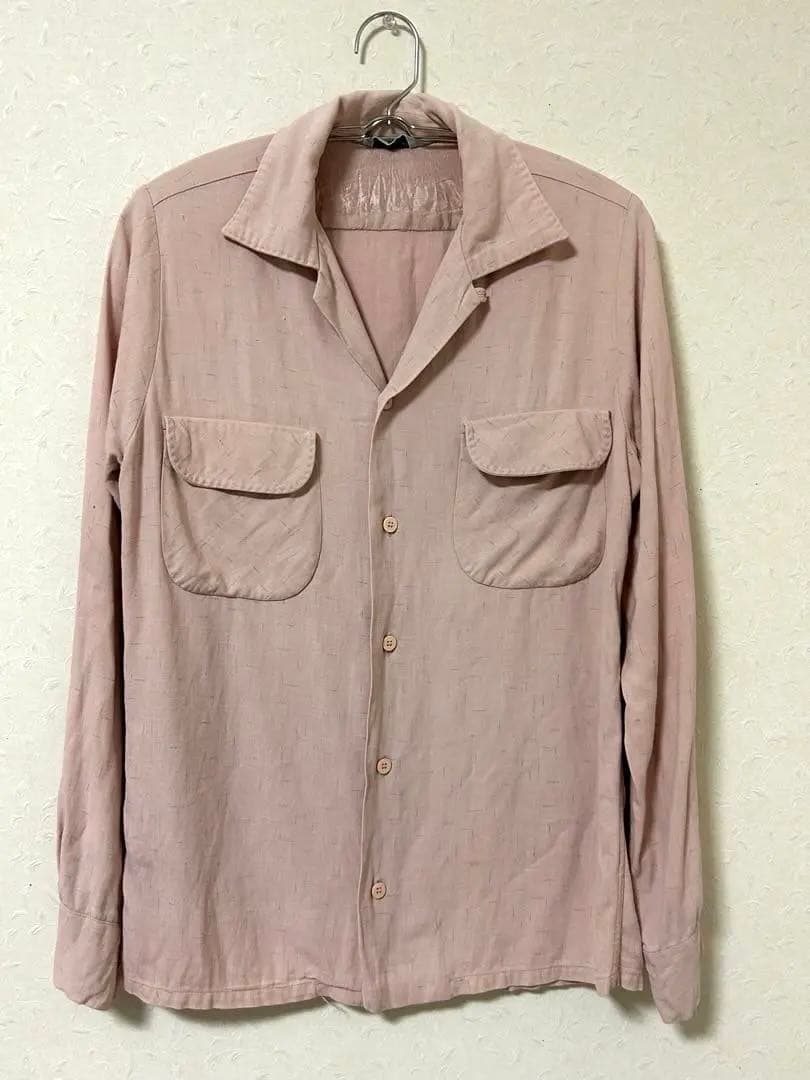 50s rayon shirt pink 絣M