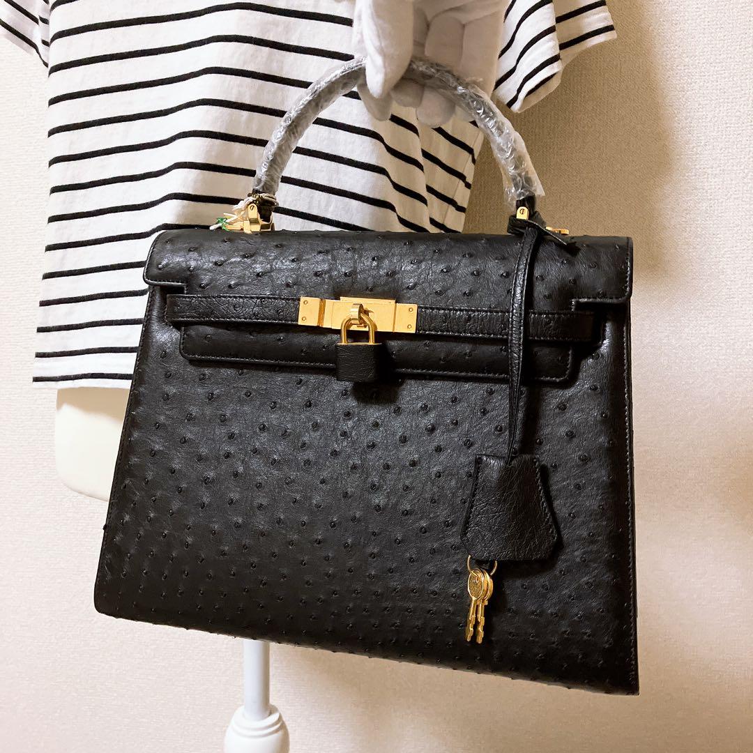 【人気商品！】 Ostrich✨️オーストリッチ 2wayハンドバッグ ブラック カデナ バッグ