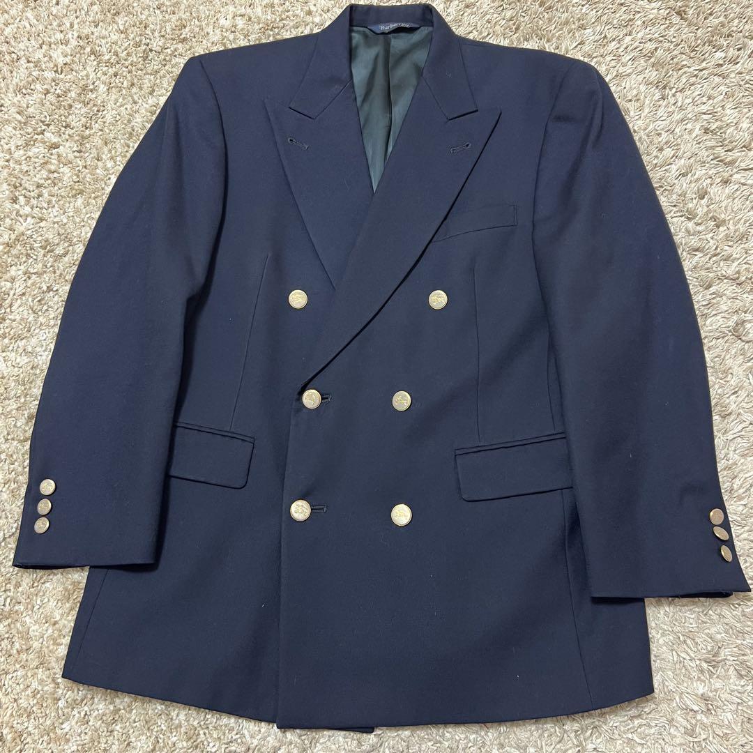 BURBERRY テーラードジャケット ブレザー 紺ブレ ダブル ウール XL