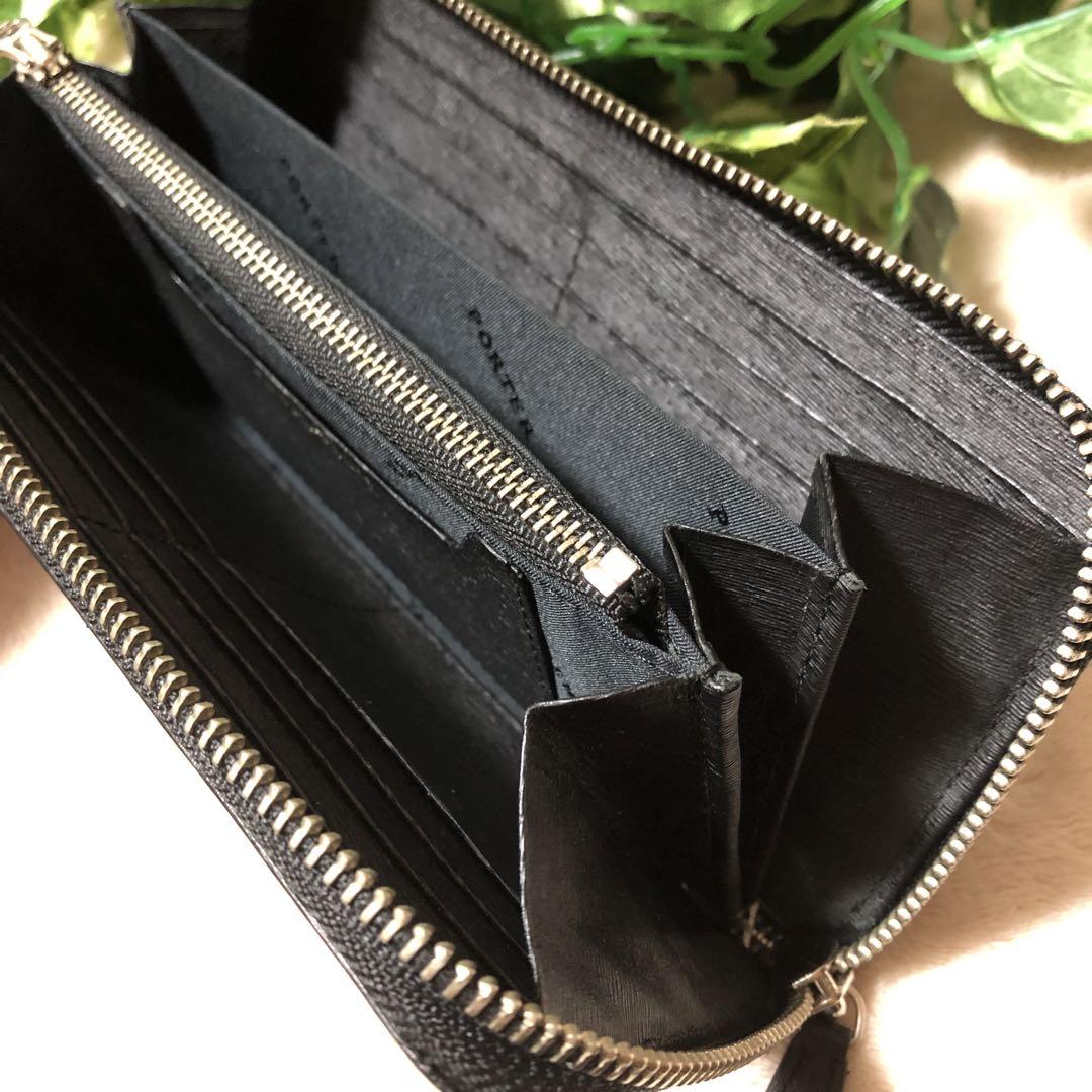 ★一本満足★美品✨　ポーター　カレント　長財布　レザー　ブラック　L字