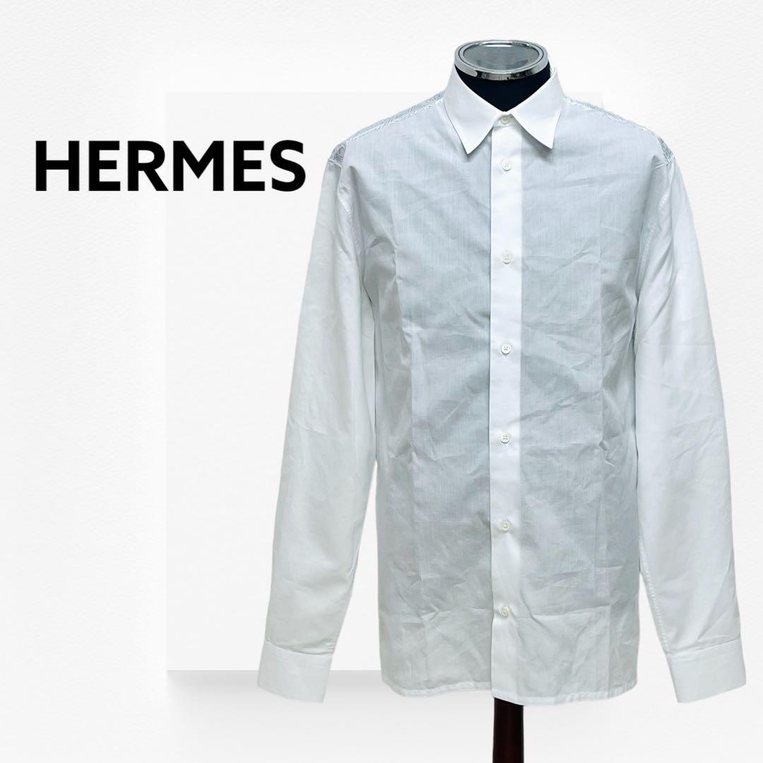 高級 HERMES エルメス コットン セリエボタン ペイズリー柄 長袖 シャツ