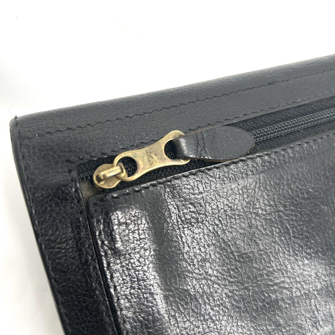 イルビゾンテ がま口　長財布 レザー 黒 ジップコインケース付　二つ折財布