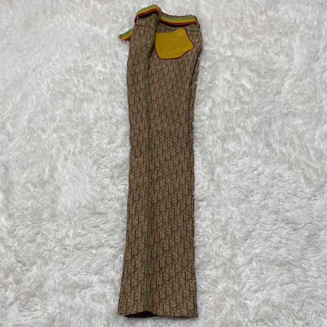 クリスチャンディオール　トロッター　総柄　レザー切替　ロゴベルト　フレア　パンツ