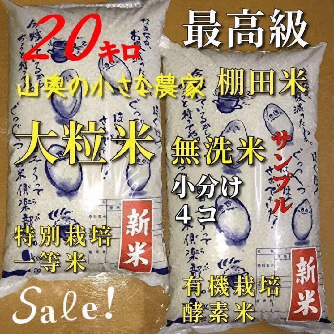 新米　棚田　幻のハイブリッド 大粒　酵素米　お米  玄米２０ｋｇ「無洗米に精米」