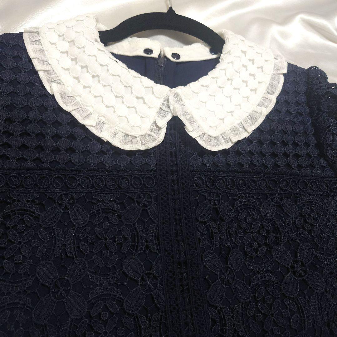 定番の中古商品 未使用☆Chestyミックスレーストップス ネイビー✖ホワイト トップス