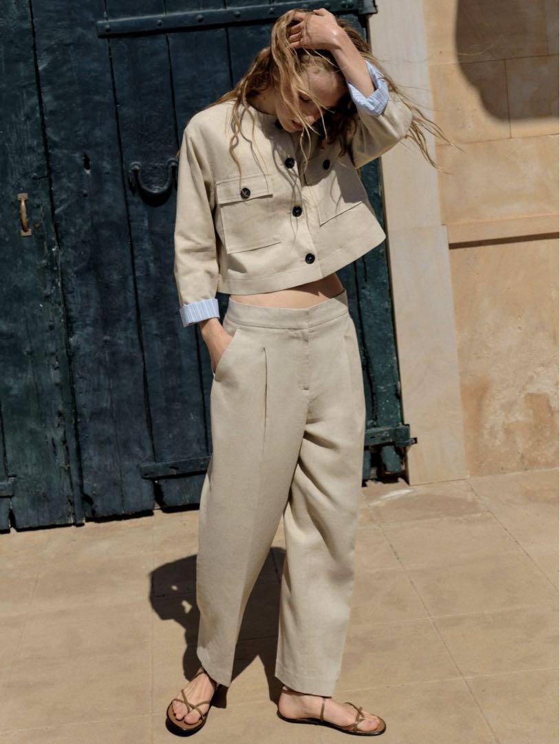 【ZARA】リネンブレンド ストレート パンツ | 9929/041/800 ZARA - ZARA ブレイドベルト リネンブレンド ストレート パンツ