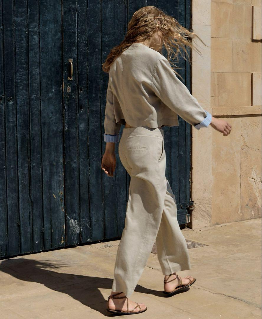 ZARA リネンブレンド ストレートパンツ - メルカリ