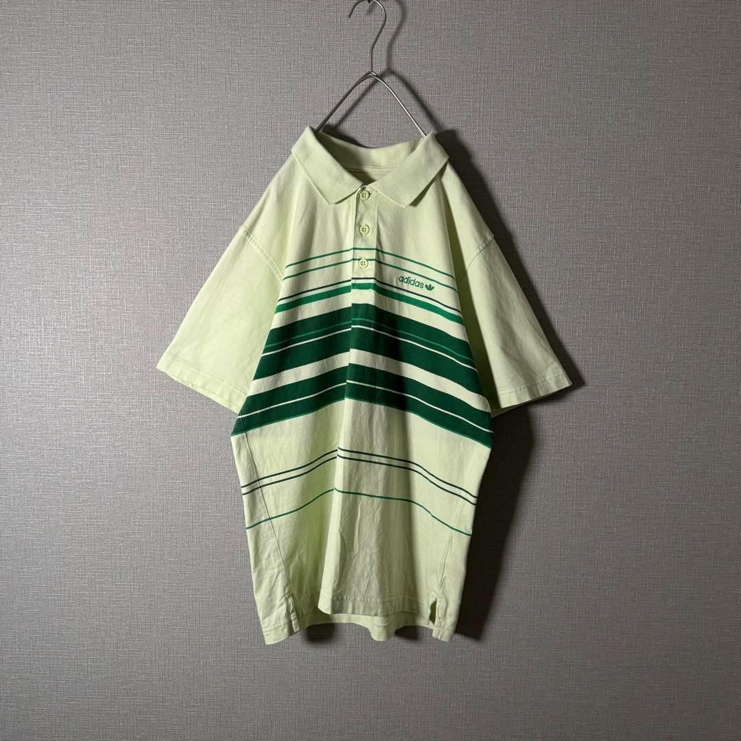レア★アディダス 万国旗タグ ポロシャツ ボーダー　ロゴ刺繍 90s M