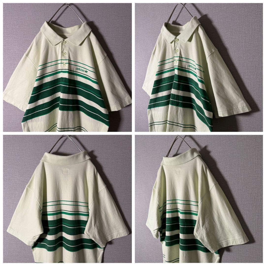 レア★アディダス 万国旗タグ ポロシャツ ボーダー　ロゴ刺繍 90s M