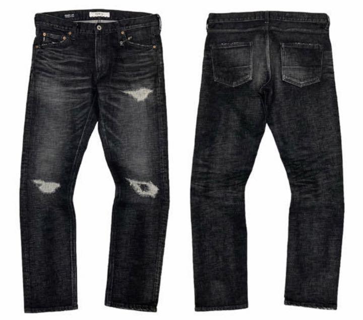 新品同様！FDMTL SKINNYFIT リペア加工 ブラックジーンズ W32