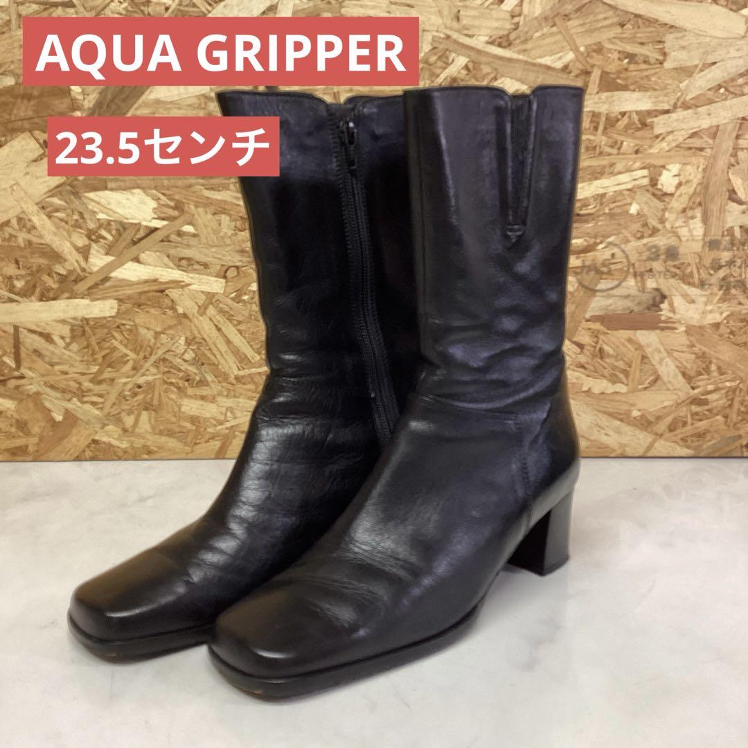 AQUA GRIPPER レディース レザーショートブーツ 黒23.5㎝（G49