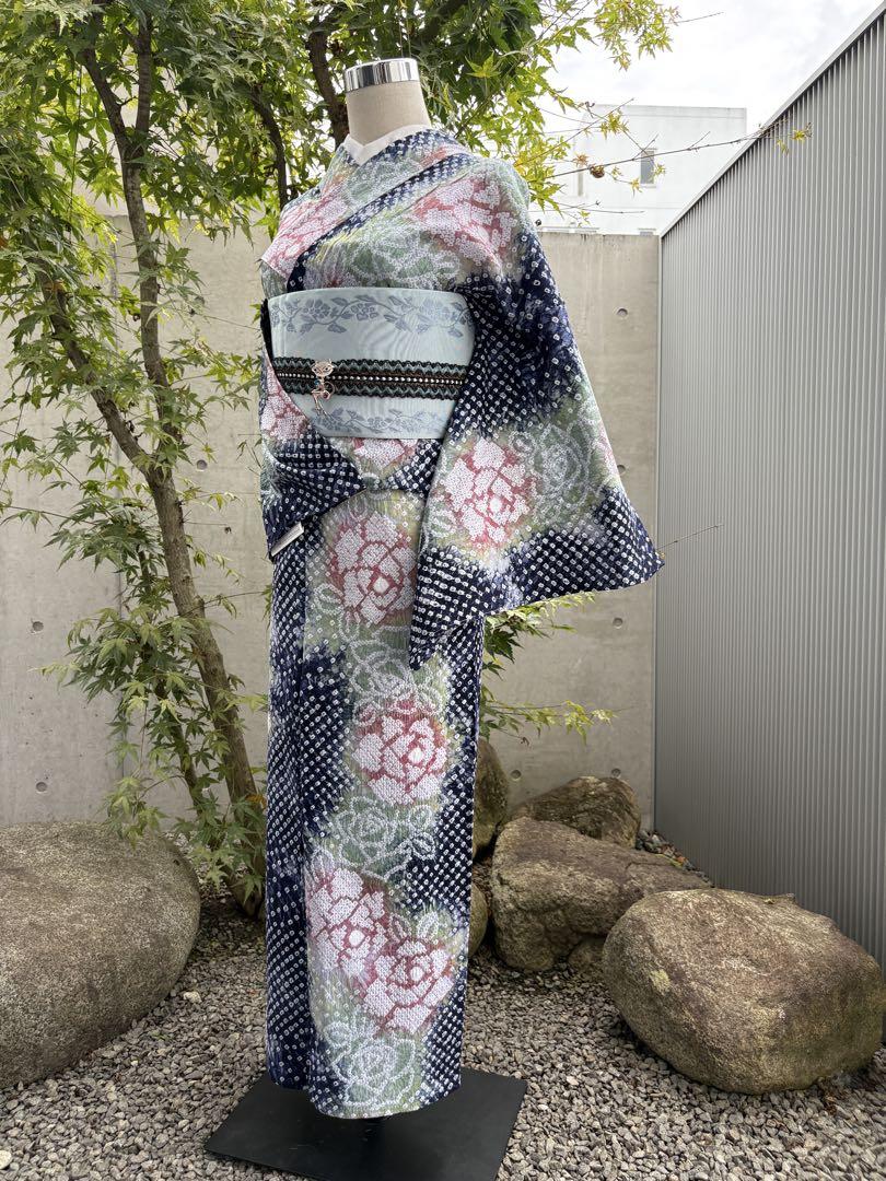 有松絞り浴衣 新品 仕立て上りhanashibori紺地 - メルカリ