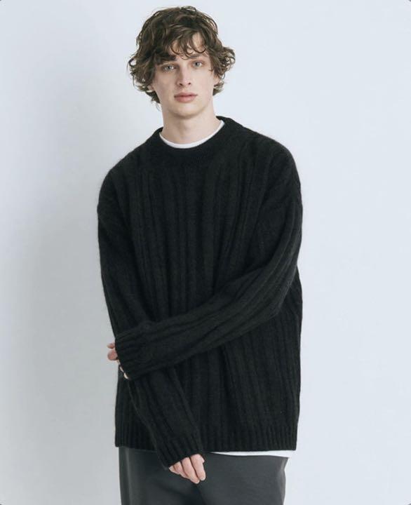 美品】ATON モヘア シルク シャギー ランダムリブ クルーネックニット 美品】ATON モヘア シルク シャギー ランダムリブ クルーネックニット