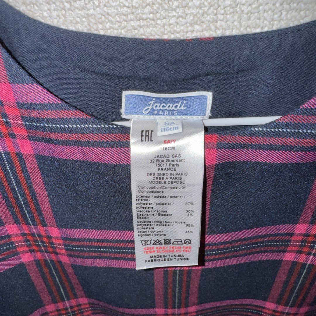 【お気に入り】 Jacadi チェック柄 ノースリーブワンピース 6A ワンピース