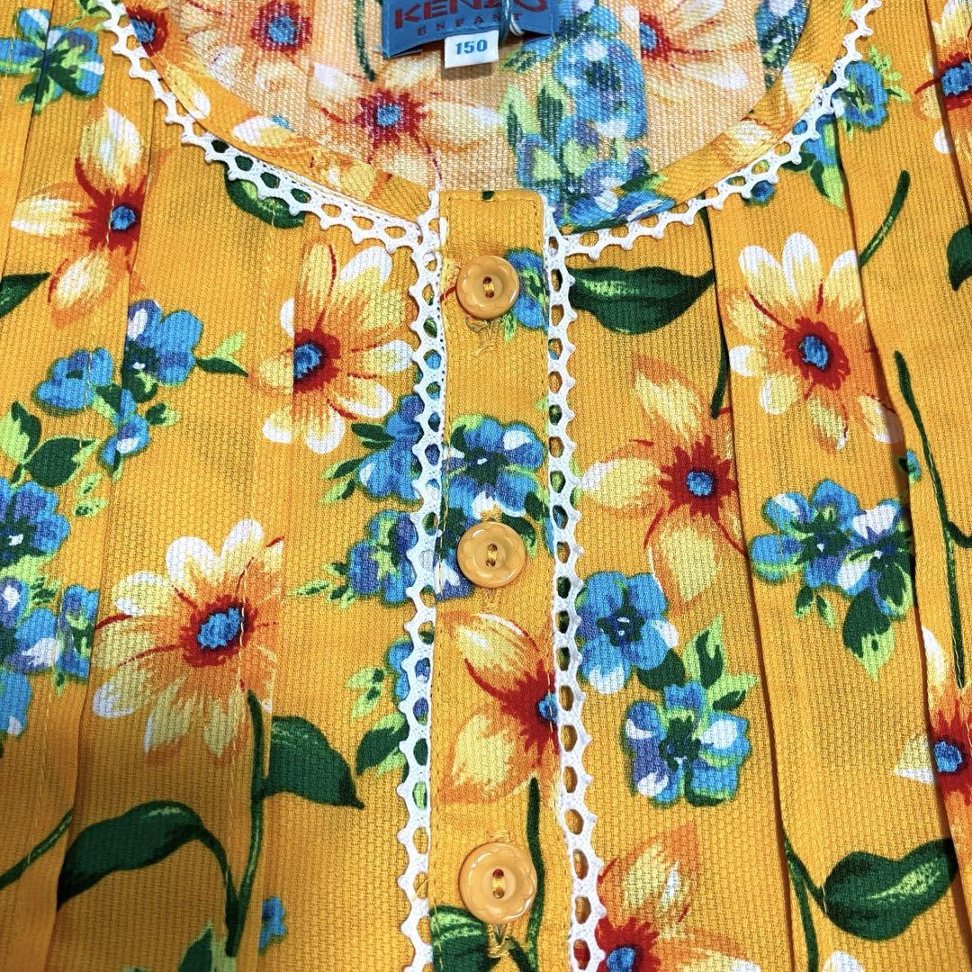 新品タグ付 ケンゾー ノースリーブ ワンピース 花柄 黄色 150