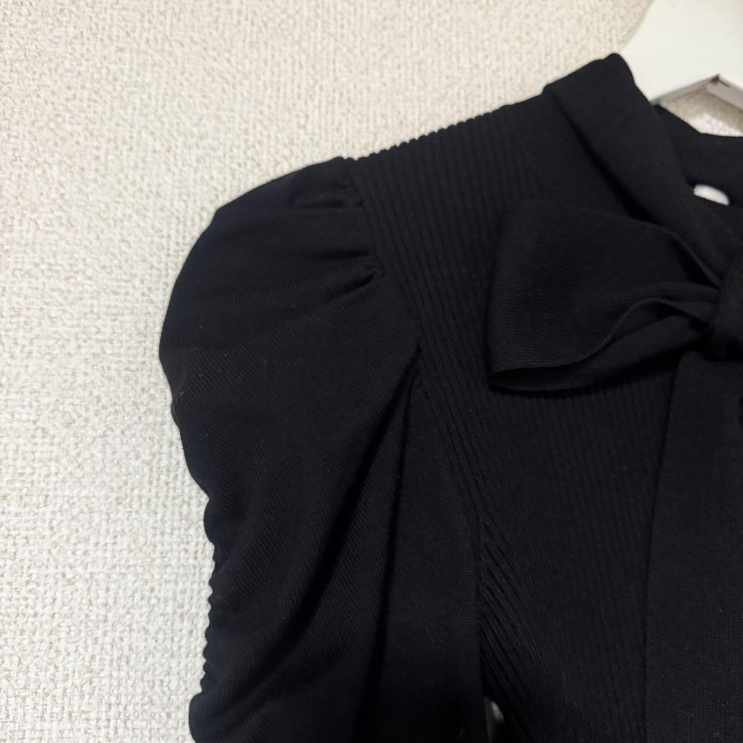 AndCouture アンドクチュール 袖ギャザーボウタイ付きニットプルオーバー