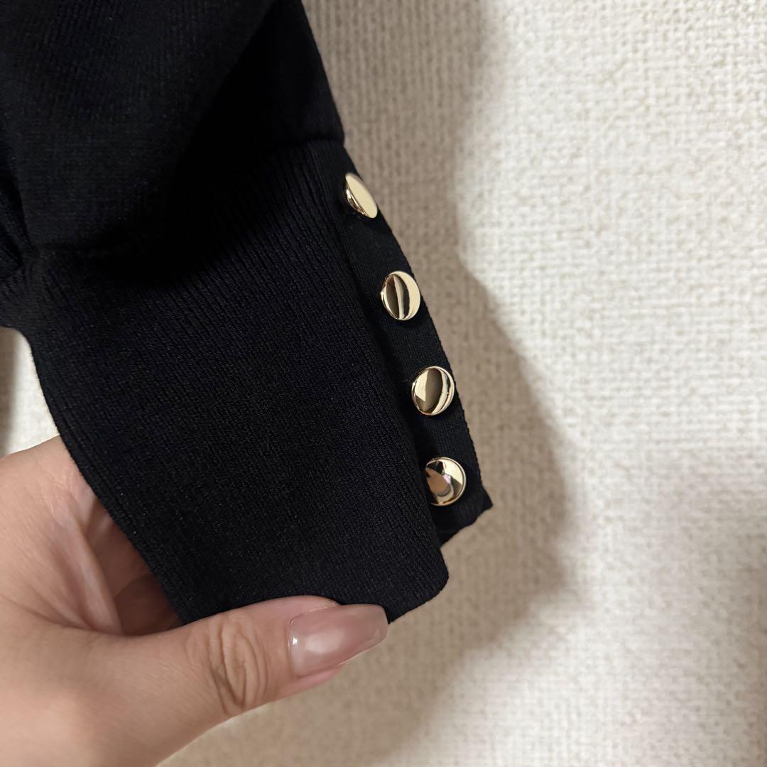 AndCouture アンドクチュール 袖ギャザーボウタイ付きニットプルオーバー