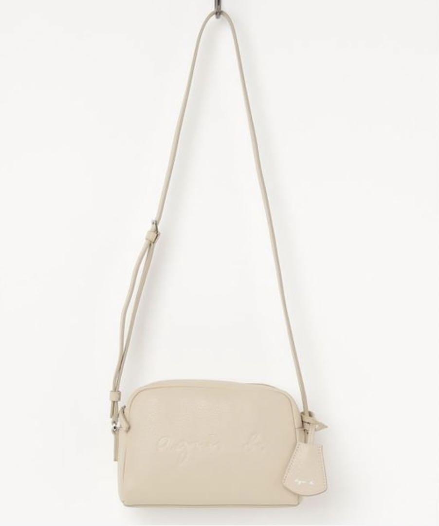 美品】agnes b. 牛革 NS03-03 エンボスロゴショルダーバッグ