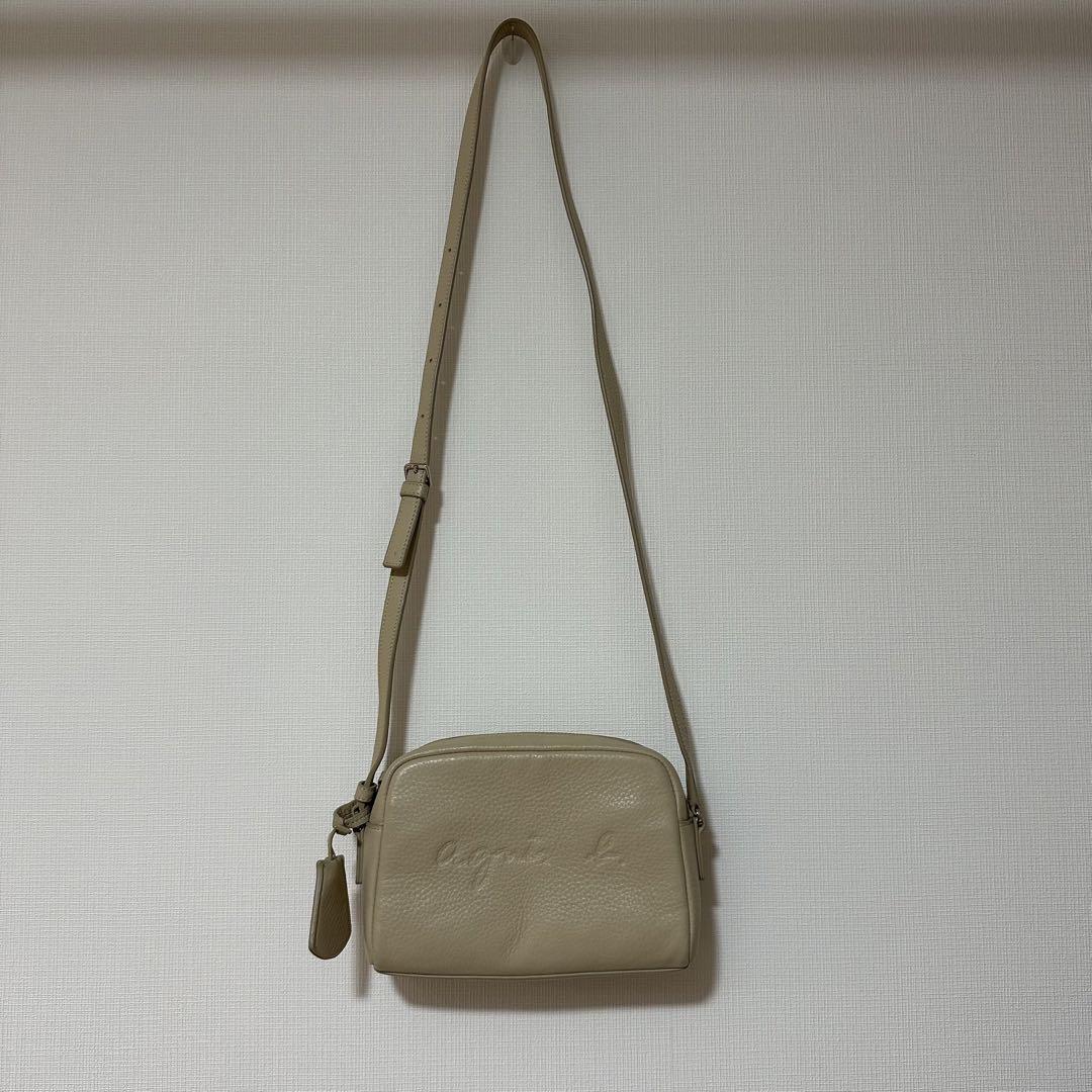 美品】agnes b. 牛革 NS03-03 エンボスロゴショルダーバッグ