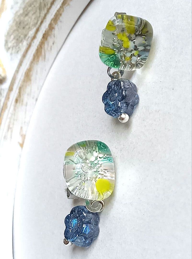 の 7819 ナギット フラワー チェコ ハンドメイド ピアス新品、♥