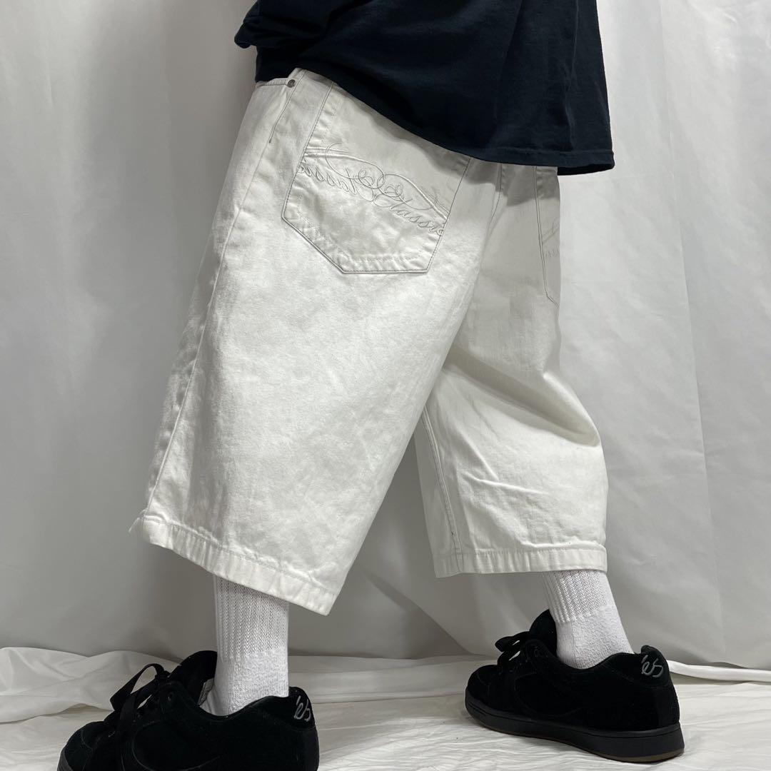 SouthPole デニム バギーショーツ ハーフパンツ 刺繍 ホワイト 極太