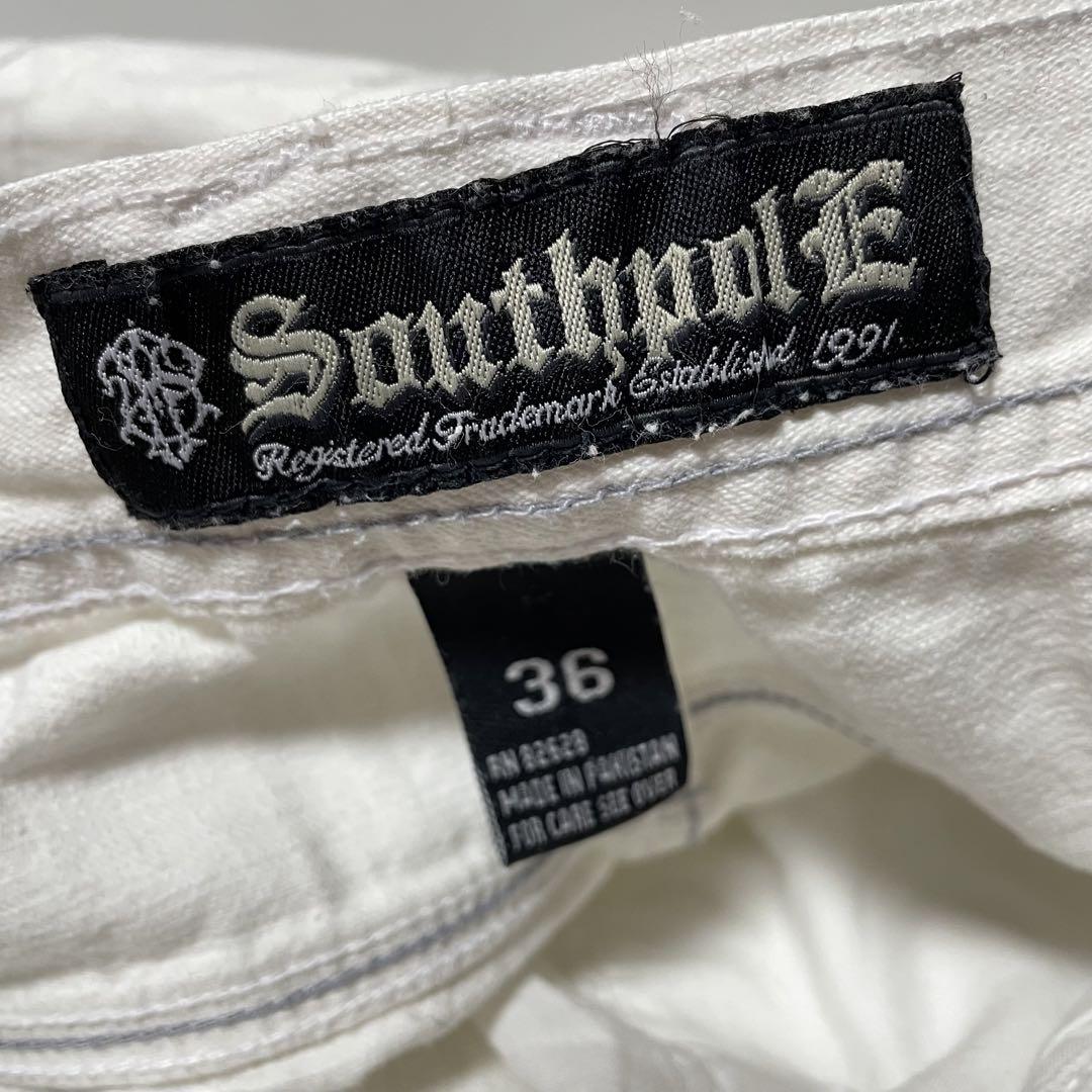 SouthPole デニム バギーショーツ ハーフパンツ 刺繍 ホワイト 極太