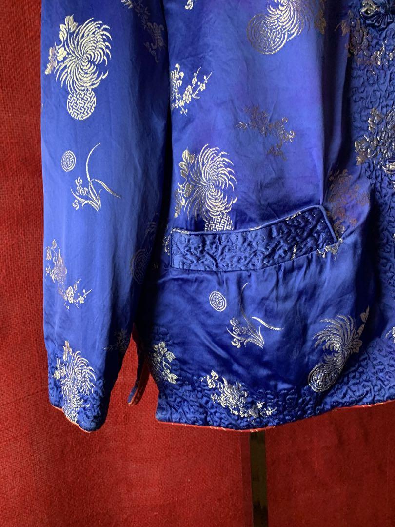 ななし◎レトロチャイナ刺繍ジャケット 青赤リバーシブル vintage牡丹