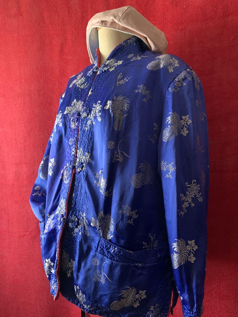 ななし◎レトロチャイナ刺繍ジャケット 青赤リバーシブル vintage牡丹