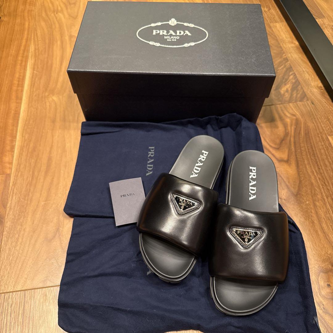 新品】サイズ6(25cm)プラダ PRADA ナッパレザースライドサンダル